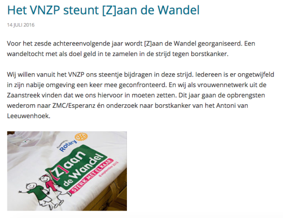 VNZP steunt [Z]aan de Wandel!